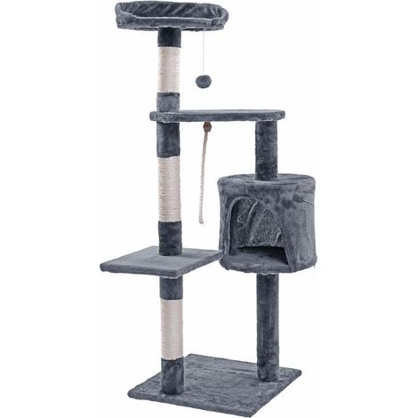 Kratzbaum Katzenbaum Katzenkratzbaum Kletterbaum Spielbaum für Katzen 112 cm XL Hellgrau (1/5)