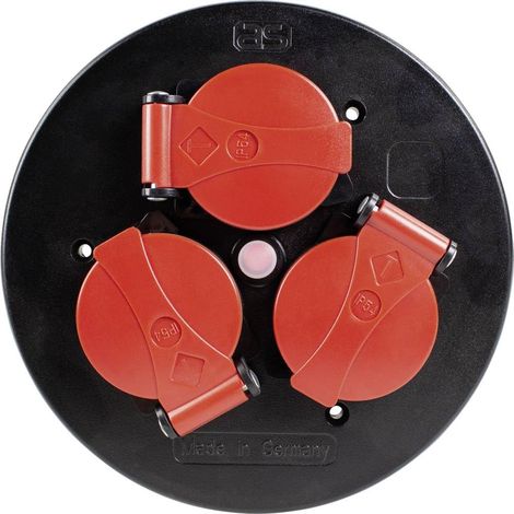 insert de prises pour enrouleur de câble, 3 prises avec terre, avec clapets de protection rouge, extérieur IP44, interrupteur thermique, 230 V 16 A