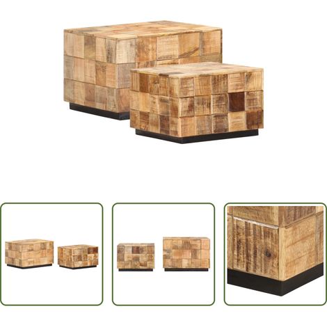 Bois de manguier - Tables basses 2 pcs avec design de blocs Bois de manguier brut (1/5)