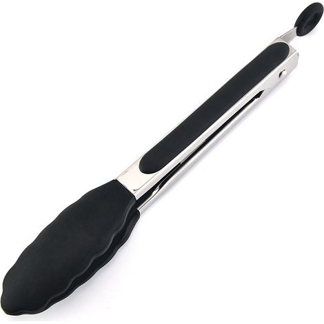 1pc Pince Cuisine Professionnel, Pince Barbecue en Acier Inoxydable et Silicone Alimentaire, Pince de Cuisine Résistant à la Chaleur- 22.8CM Noir