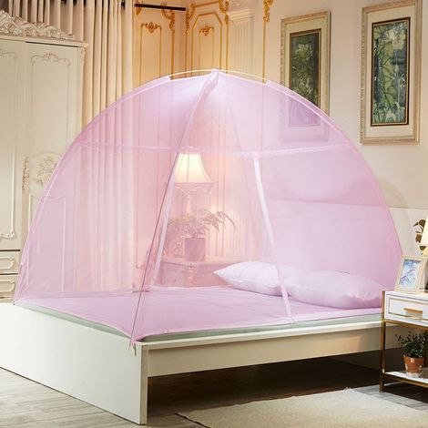 Moustiquaire lit & jardin dôme pop up fermeture zippée rose 180200cm (1/4)