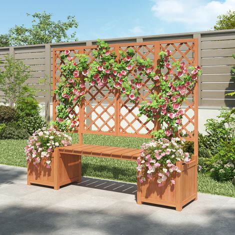 Pot avec Treillis Bois Massif H145cm – Support Plantes Grimpantes, Grand Bac – Jardin Cour Terrasse, Marron (1/4)