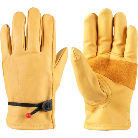 Gants de travail en cuir de vachette pour hommes Poignet ajustable, résistant aux perforations et aux coupures, XL (1/5)
