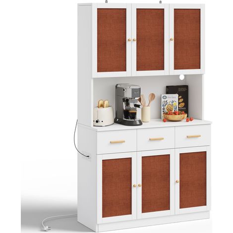 Mobile da Cucina 105x43x182 cm, Multifunzione, con LED, Prese, Cassetti e Vani Regolabili, in MDF Bianco, per Ristorante e cucina (1/5)