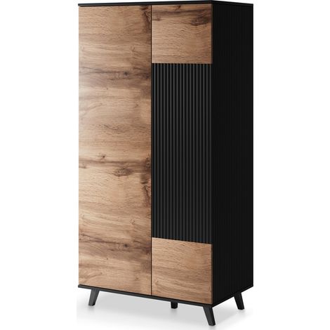 Buffet haut 90x182 cm noir et aspect chêne wotan PUMP (1/5)