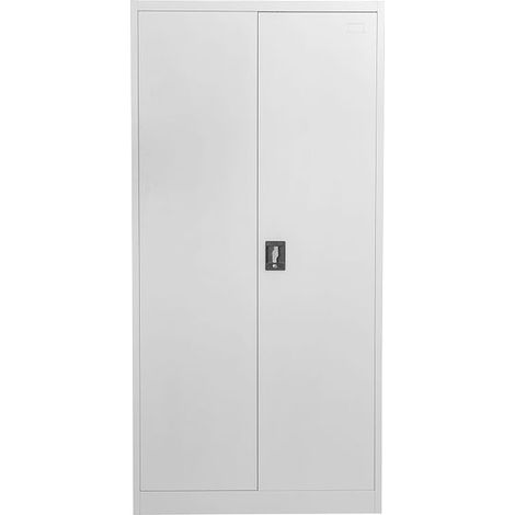 Grey Stainless Steel Filing cabinet with 4 shelves - 2 Door Lockable Filing Cabinet - Tall Metal Office Storage Cupboard Organiser - Heavy Duty Metal Shelving Unit (40D x 90W x 185H)