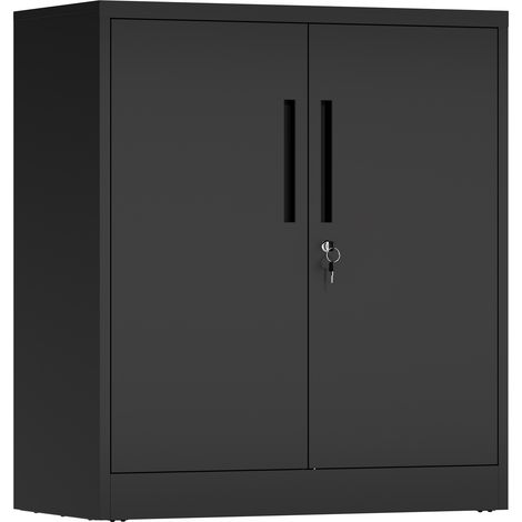 Armoire de rangement en acier avec 2 portes verrouillables et 2 étagères réglables, armoire compacte sécurisée noire 90x80x40 cm (1/5)