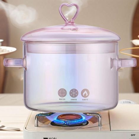 Glass Saucepan With Lid, 1.5L Glass Pot For Kitchen, Heat Resistant Borosilicate Glass Pot, Double Handle Pots For Pasta, Soup, Milk, Tea And Salad (1/5)