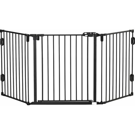 Cancelletto di Sicurezza Pieghevole per Animali Domestici 202,5x2x76 cm in Acciaio Nero (1/5)