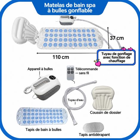 Tapis de bain massant spa à bulles avec coussin prise UE gris blanc réf 8681 32 × 28 × 32 cm 4,6 kg – Livraison gratuite (1/5)
