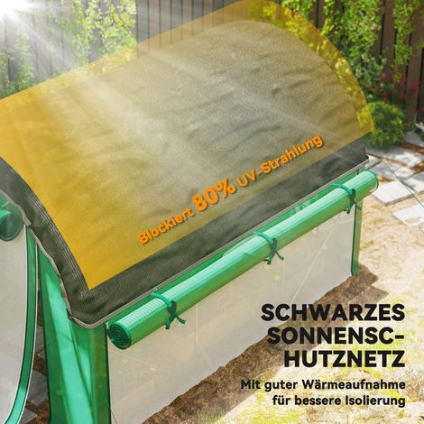 Serre tunnel 3x2x2 m avec filet anti-UV, parois latérales relevables, bâche plastique, armature en acier, couleur verte