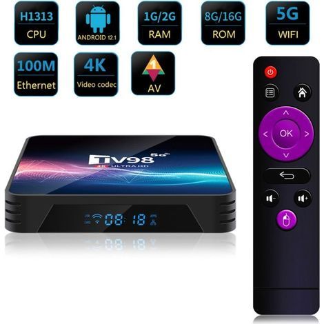 TV98 Android 12.1 TV-Box mit 2 GB + 16 GB, H313-Chipsatz, integriertem 2,4-GHz-/5-GHz-WLAN, Bluetooth, Netflix und Google Play Store (1/5)