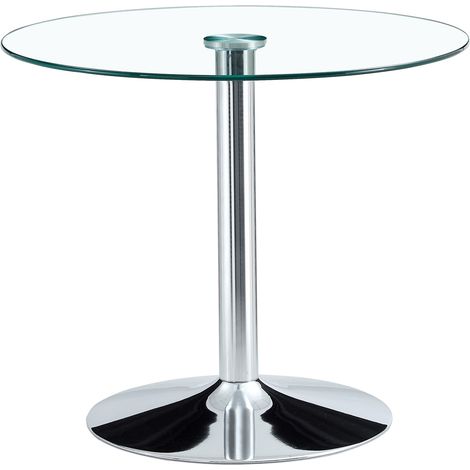 Moderner Stehtisch aus transparentem Glas und silbernem Metall, Ø 85 cm, H 76 cm (1/5)