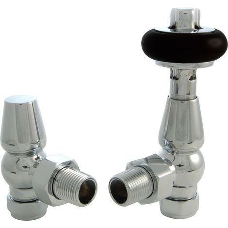 Warmehaus Chelsea Traditional Angled TRV Thermostatic Radiator Valves Chrome