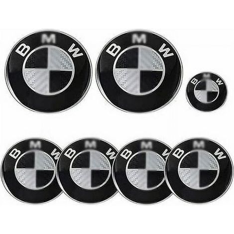 Nipocaio 7-teiliges Autoemblem-Set für Motorhaube und Heckklappe, BMW-Logo 82 mm, Radkappen 68 mm, Lenkrademblem 45 mm, Autozubehör-Set
