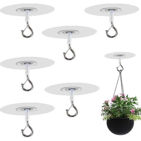 Lot de 6 crochets adhésifs de plafond, crochets de plafond autocollants très résistants, sans perçage, pour suspendre des plantes, pour mangeoires à oiseaux, lanternes, carillons éoliens, jardinières (1/5)