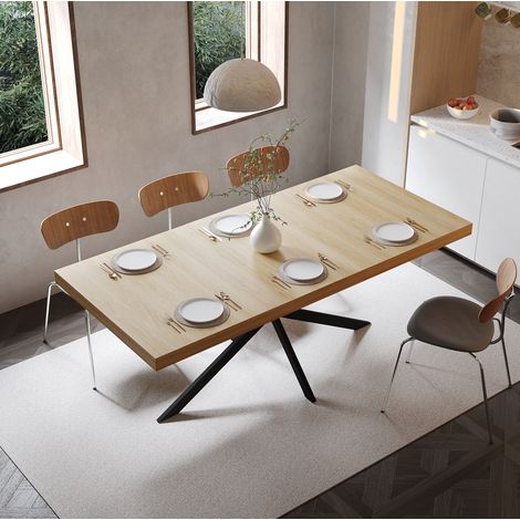 Table extensible 140 à 180 cm avec rangement caché, MDF et métal, naturel DESVIAE (1/5)