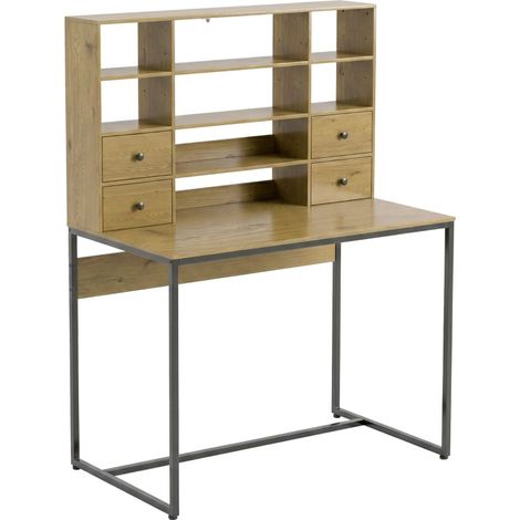 MEUBLIV Bureau informatique 105 cm naturel – 4 tiroirs et étagères (1/5)