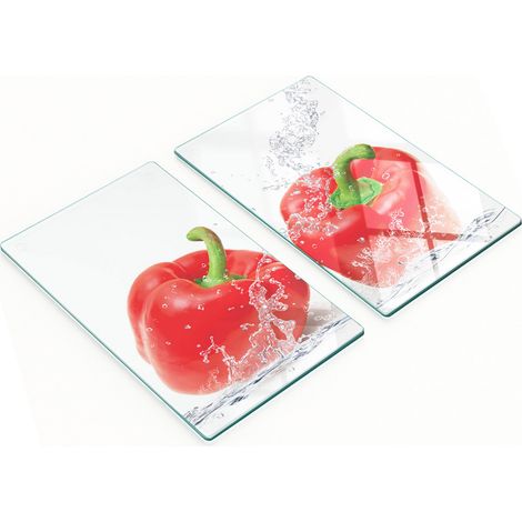 Tablas de cocina de vidrio templado con dise帽o de pimiento rojo, 2 x 30 x 52 cm.