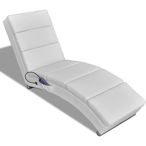 Chaise longue de massage-Transat de relaxation Blanc Similicuir 105918 (1/5)