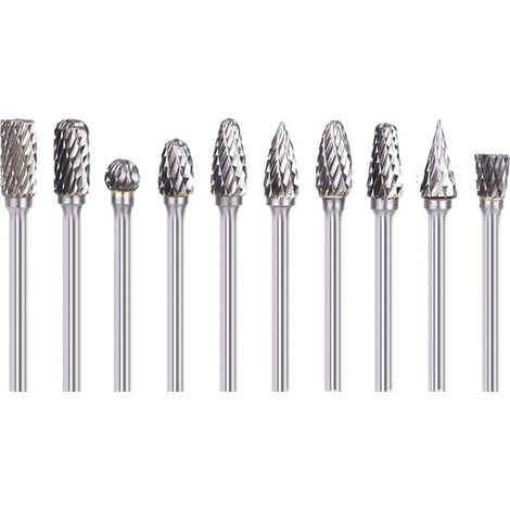 LAN BDD Fraises Rotatives Double Coupe Carbure Broyage de Bois Gravure Embouts de Fraisage de Tungstène avec 3mm Tige Pour Sculpture Sur Métal Polissage Gravure Die Grinder 10 Pièces (1/5)