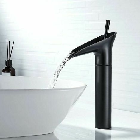 Robinet Salle Bain Noir, Robinet Cascade Mitigeur Lavabo Noir Rétro à Levier Unique Robinet Lavabo, Laiton Comptoir Haute Robinet Salle de Bain Robinet Lave Main Robinet Evier Vasque (1/5)