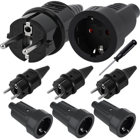 Lot de 4 paires de fiches 250 V (16 A), fiche Schuko IP44 et prise Schuko, fiche d'alimentation pour câble de 8 à 16 mm, prise extérieure pour câble de 8 mm (sans câbles) (1/5)