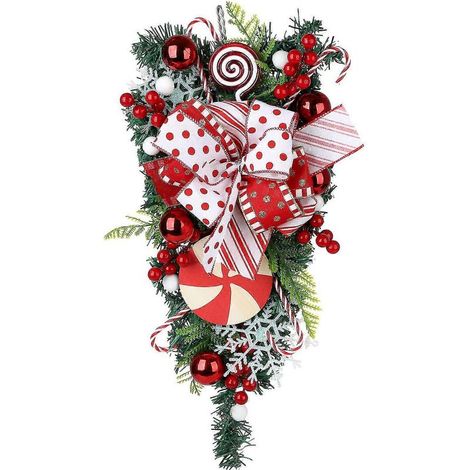 Künstliche Weihnachtsgirlande, dekorativer hängender PVC-Kranz mit Süßigkeiten, festliche Atmosphäre, umgedrehter Weihnachtsbaum (1/5)