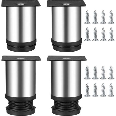 4 Pieds de Meuble de Cuisine Réglables en Acier Inoxydable 50 x 80 mm Ronds (1/4)