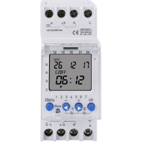 Minuterie programmable horaire numérique 2 canaux TM612 230V 16A , Montage rail DIN , Programmation hebdomadaire (1/5)