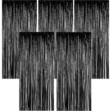 5-teiliges Metallic-Vorhangset mit schwarzer Aluminiumfranse, Wand- und Fensterdekoration, für Partys, Hochzeiten und Geburtstage (1/5)