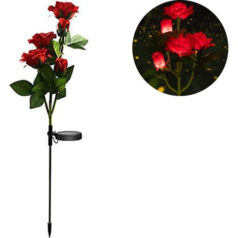 Lampe Solaire à Piquer - Rose Artificielle LED - Étanche IP44 - Pour Jardin Cour Terrasse - Lot de 5 (1/5)