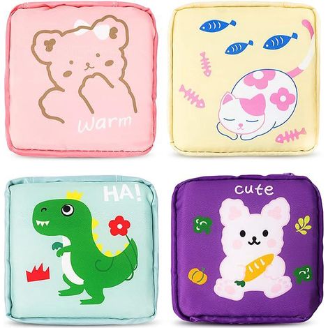 4 Pochettes de Rangement pour Serviettes Hygiéniques (Motif Chat), Étuis Réutilisables pour Coupes Menstruelles avec Fermeture Éclair, Lot de 4, 12x12 cm, Idéal pour Femmes et Filles (1/5)