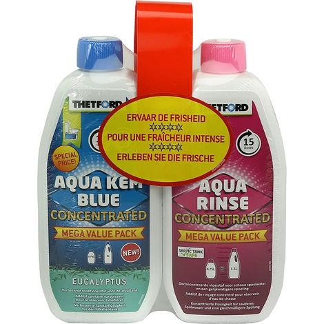 Liquide toilette chimique, Duopack, 0,78L Aqua Kem Blue Eucalyptus, 0,75L Aqua Rinse, nettoyant WC chimique (1/5)