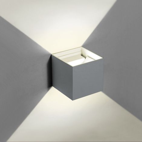 TrAdE Shop Traesio - Applique Led Cubo Grigio Lampada Da Parete 5w 750lmn Luce Regolabile Updown Ip65 - -Bianco Freddo - (1/5)