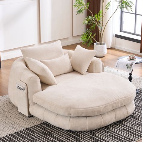 Sillón chaise longue extragrande para uso interior, sofá cama de chenilla profunda, sillón de lectura mullido como una nube para sala de estar, dormitorio o sala de lectura. (1/5)