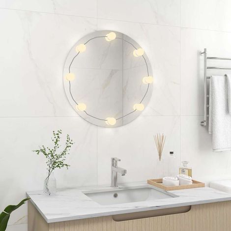 Miroir mural avec lampes LED-Miroir Suspendu à LED Rond Verre 387630 (1/5)