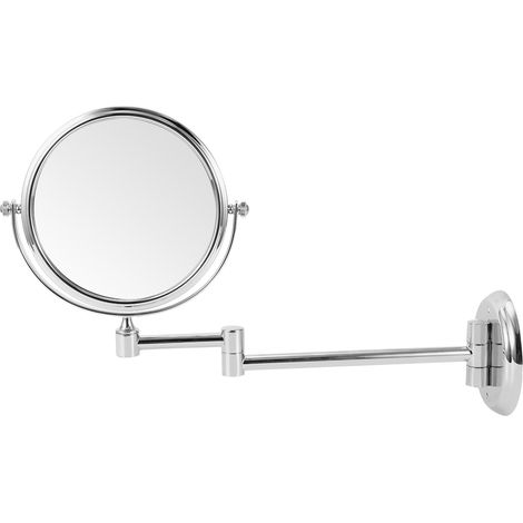 Miroir mural double face pliable en cuivre pour salle de bain, miroir de maquillage de vanity avec base ronde argentée brillante (6 pouces) (1/5)