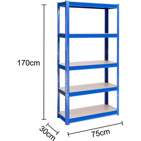 Schwerlastregal Werkstattregal Lagerregal Kellerregal Metall Werkstattregal Regal Steckregal MAX. 875kg Tragfähigkeit, 170cm x 75cm x 30 cm, mit 5 MDF Regalböden, Einfache Montage - Blau