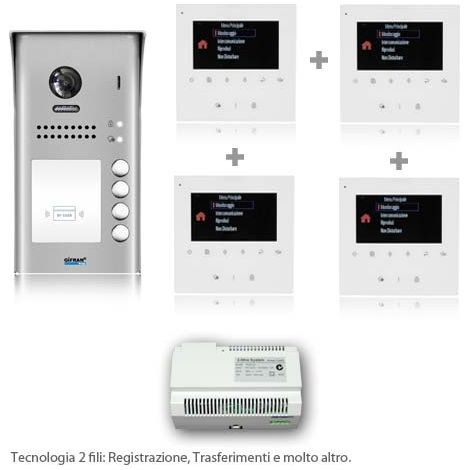 Videocitofono Quadrifamiliare 2 Fili 4 Monitor Kit 4 (1/4)