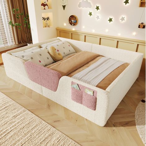 Lit 140x190 cm beige – avec barrières amovibles et rangement, sans matelas (1/5)