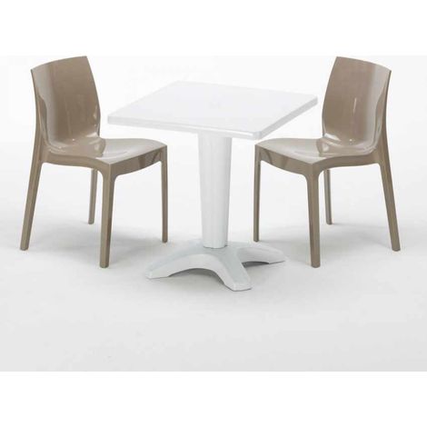 Weiß Quadratisch Tisch und 2 Stühle Farbiges Polypropylen-Innenmastenset Grand Soleil Ice Patio - Beige