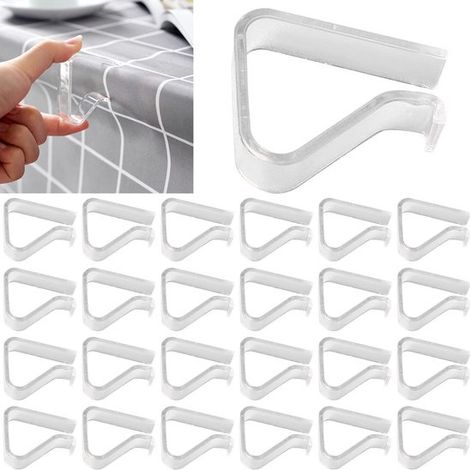 24 pinces à nappe antidérapantes, robustes, transparentes, en plastique, pour mariages, restaurants, garden-parties et barbecues en extérieur. (1/5)