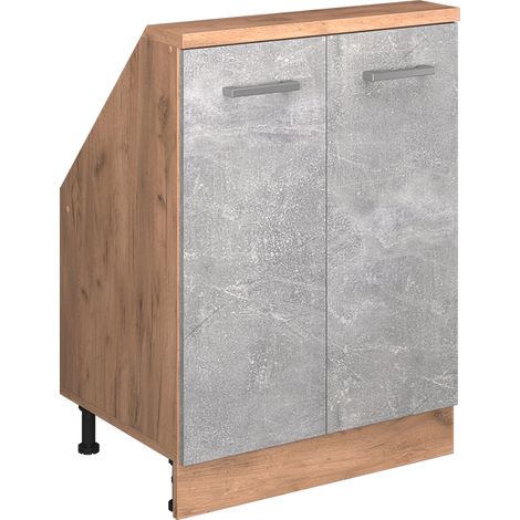 Dachschrägenschrank Rion, Beton/Goldkraft Eiche, mit 2 Türen, Vicco