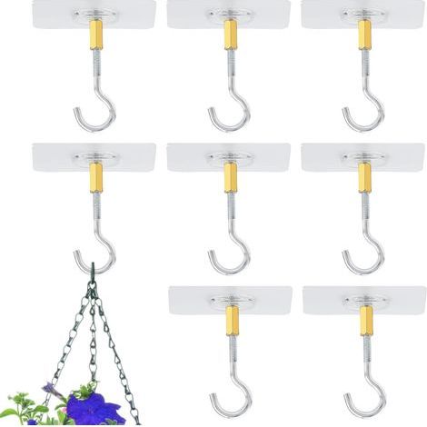 Lot de 8 crochets de plafond autocollants, sans perçage, pour suspendre des plantes, avec crochets de plafond en acier inoxydable, crochets de plafond autocollants, peut supporter 5 kg (1/3)