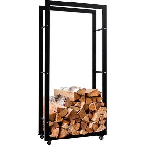 Legna da ardere Keri con rotelle nero 25x60x125 cm