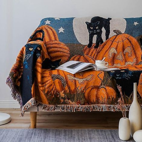 Halloween-Fransendecke, Strickdecke, Reisedecke, Kuscheldecke – 130 x 160 cm