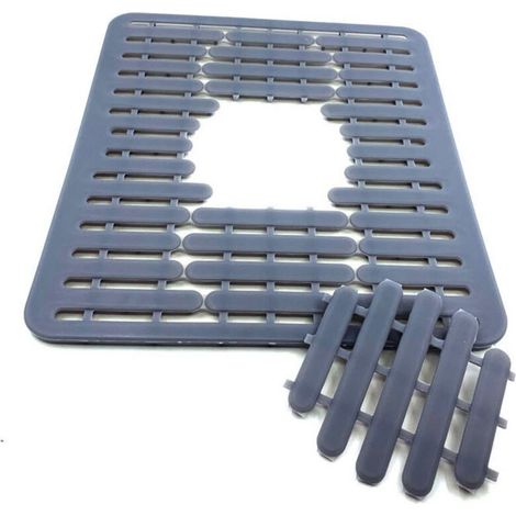 Tapis de fond d'évier en silicone gris, 32.5x28.7 cm, protège vaisselle, petit format (1/4)