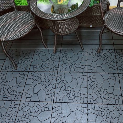 Dalles de Terrasse Emboîtables de 11,8 Pouces, Revêtement de Sol en Plastique Durable, pour Balcon, Jardin, Terrasse, Décoration Extérieure, Bricolage,Gray Black Color,44PCS (1/5)
