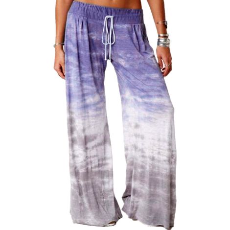 Pantalon Large Taille Haute Cordon De Serrage Imprimé Dégradé Pour Loisirs Yoga Plage - Violet - Taille M (1/5)